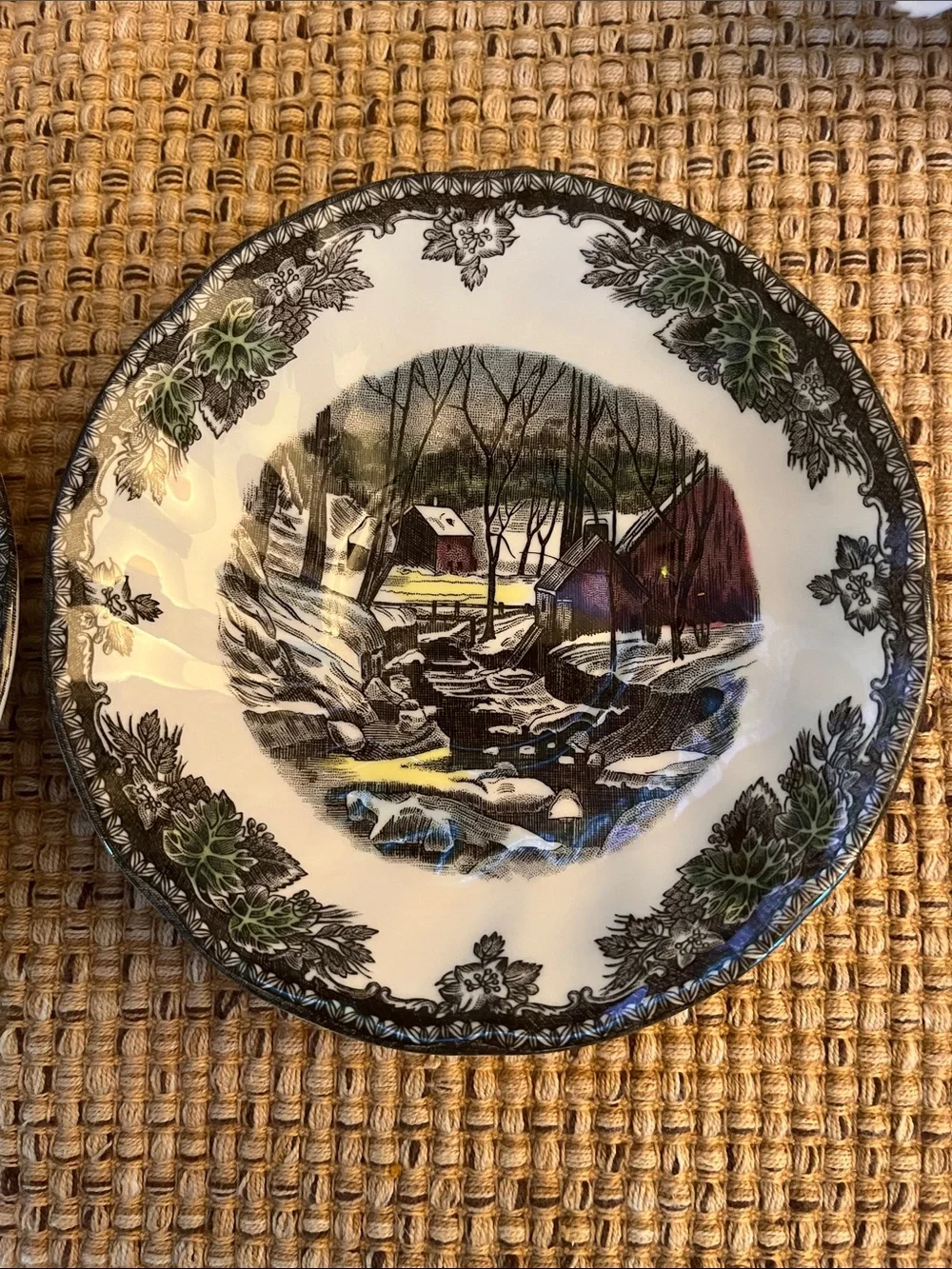 Vintage 2 Johnson Brothers England Friendly Village ICE HOUSE Cup & Saucer Set